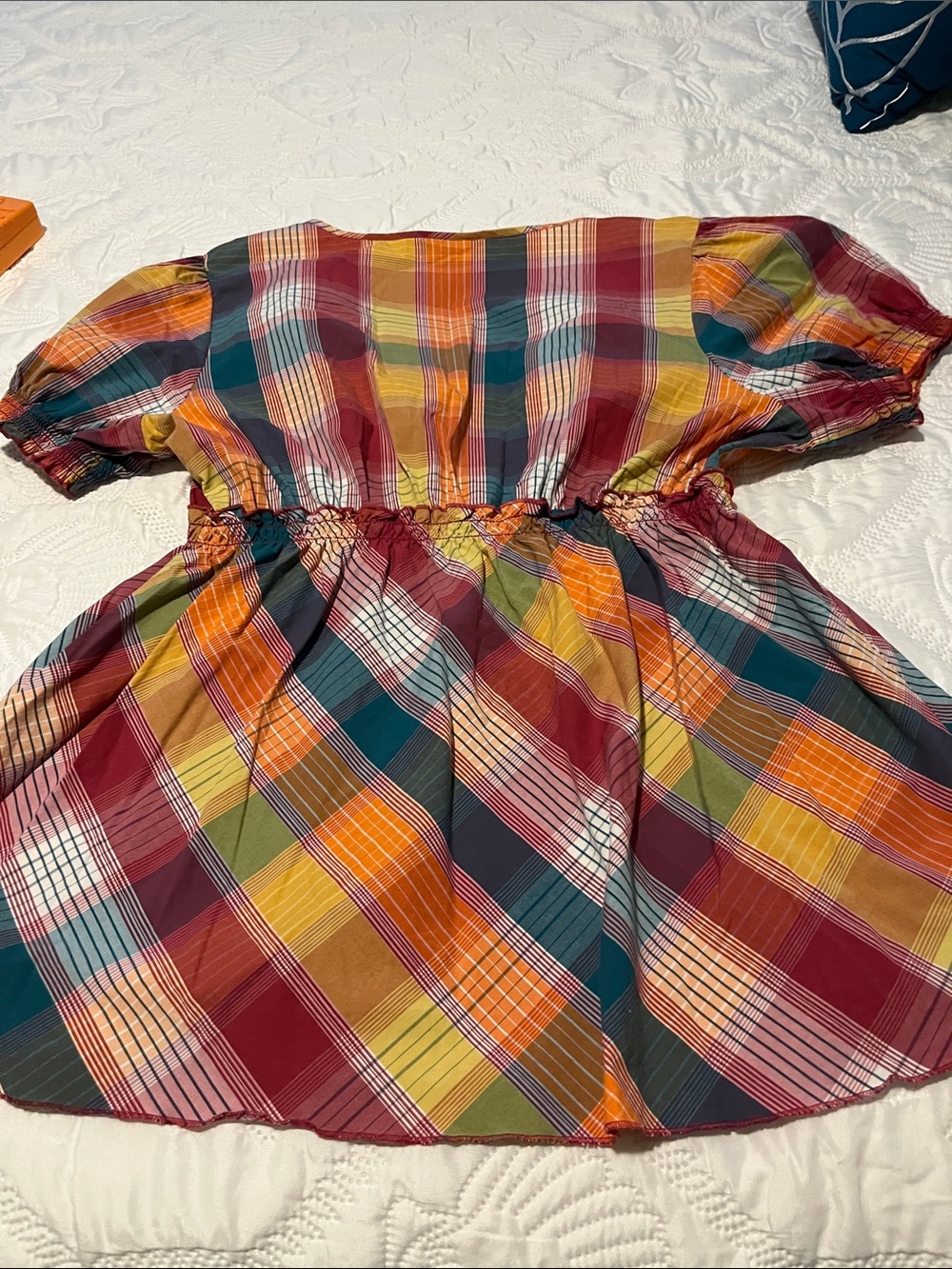 Lane Bryant Plaid Peplum Tunic - Burgundy, Teal, Mustard - Picture 10 of 14